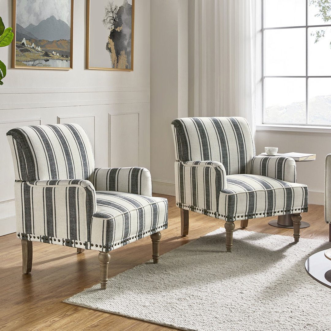 Arching Armchair With Solid Wood Turned Legs and Nailhead Trim (Set of 2) Sand & Stable™ Upholstery Color: Black