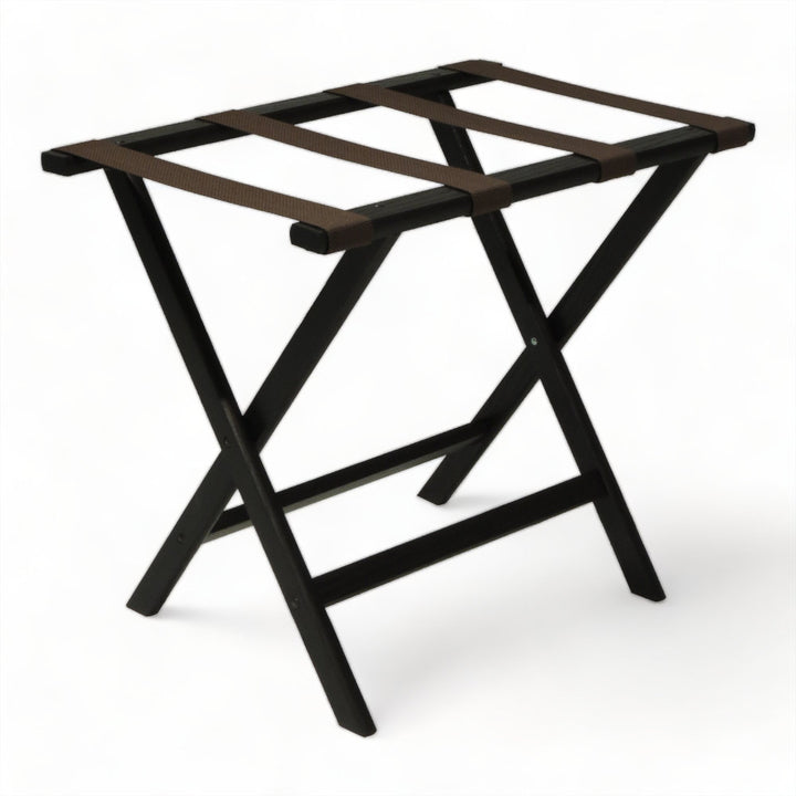 Folding Wood Luggage Rack Wooden Mallet Color: Black Fabric: Brown