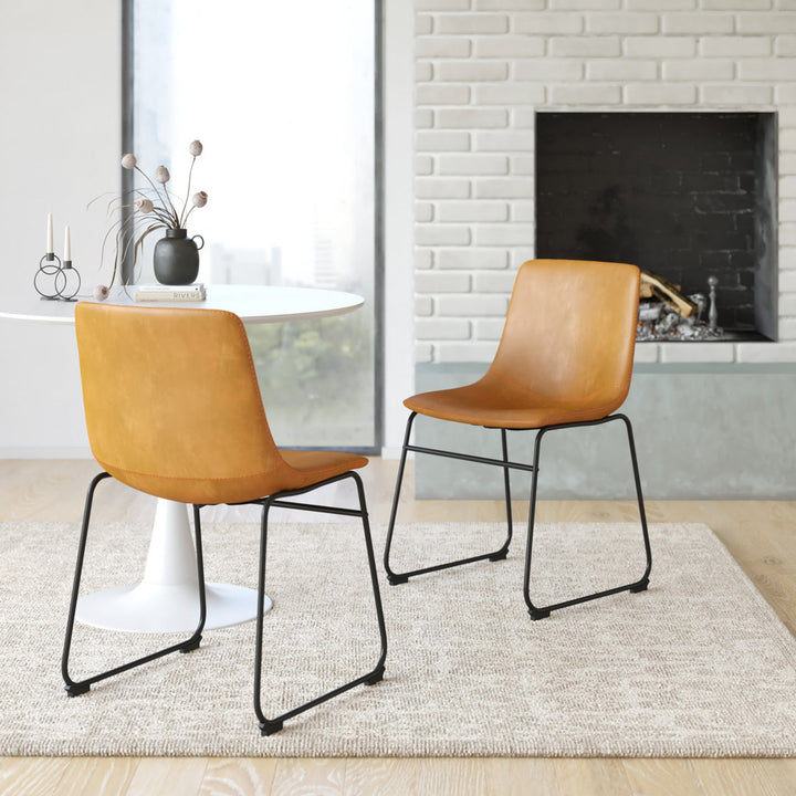 Nia Vegan Leather Side Chair (Set of 2) AllModern Upholstery Color: Light Brown, Frame Color: Black