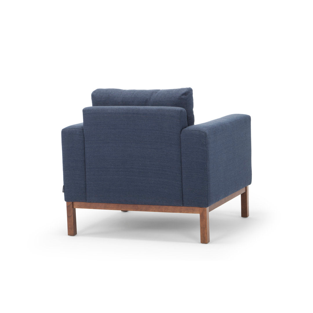 Clayton Upholstered Armchair Joss & Main Fabric: Venga Dust Blue Performance Basketweave