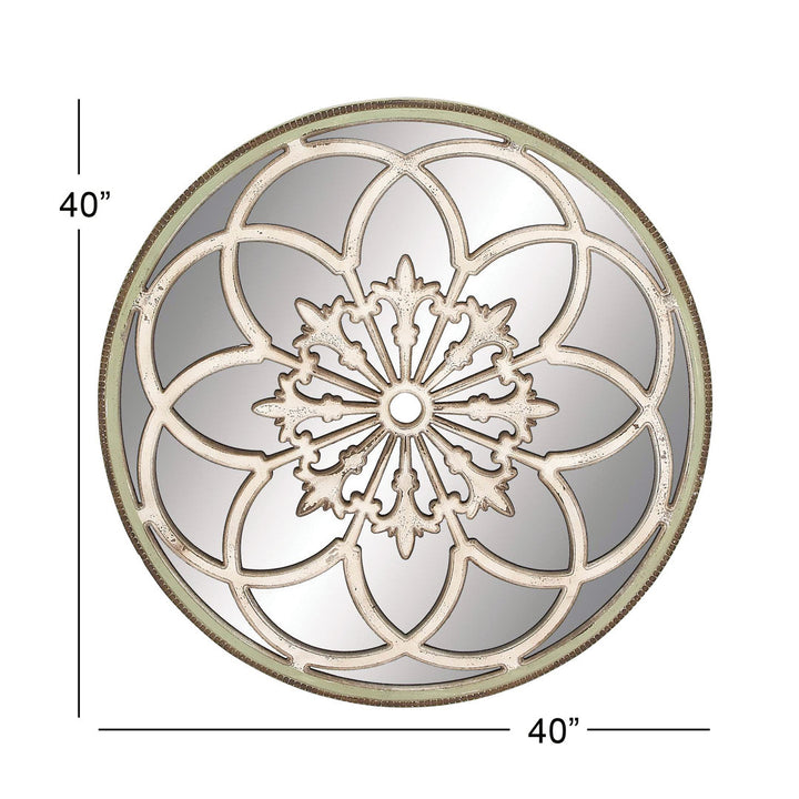 Wooden Medallion Floral Room Cream Wall Mirror with Vintage Frame Bungalow Rose