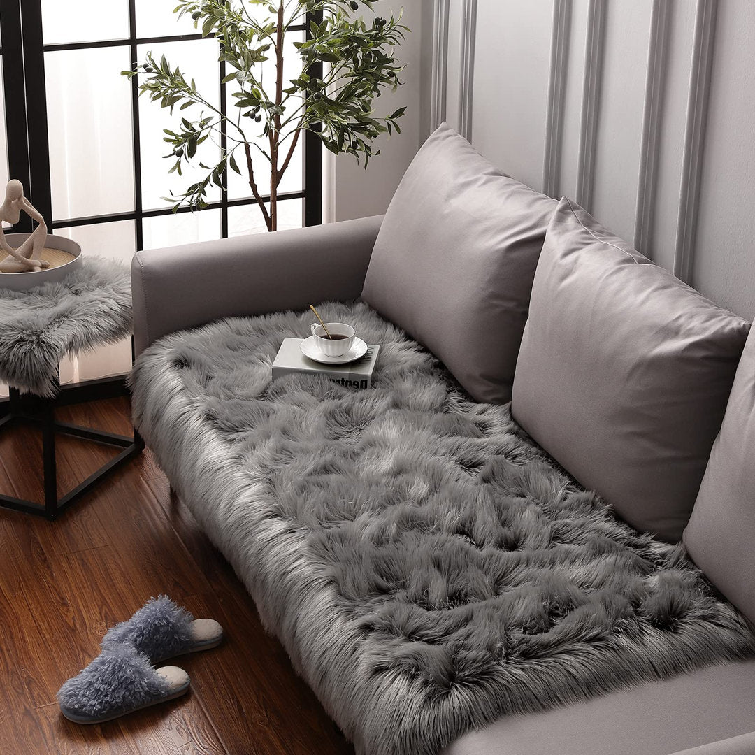 Haja Handmade Shag Faux Sheepskin Gray Area Rug Everly Quinn Rug Size: Runner 2' x 5'