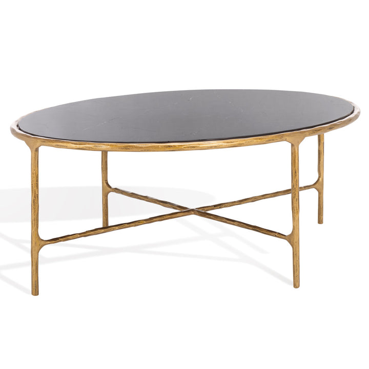 Evelynn 4 Legs Coffee Table Joss & Main Table Base Color: Brass, Table Top Color: Black