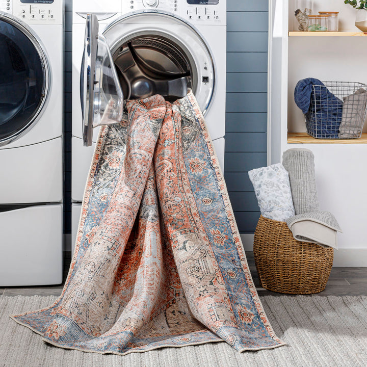 Mya Machine Washable Oriental Brick Red/Light Gray Area Rug World Menagerie Rug Size: Rectangle 8'10" x 12'