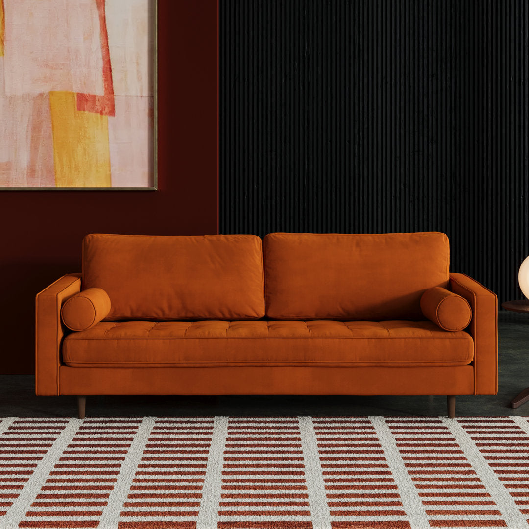 Geo 84" Upholstered Sofa AllModern Fabric: Bella Burnt Orange Performance Velvet