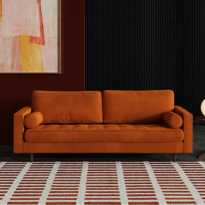 Geo 84" Upholstered Sofa AllModern Fabric: Bella Burnt Orange Performance Velvet