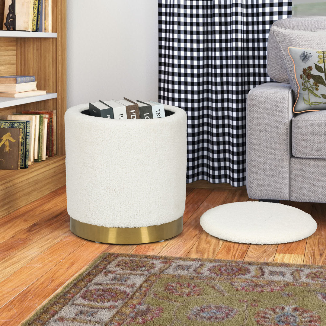 Teddy Fleece Round Ottoman With Stroage Mercer41 Body Fabric: Off-White Faux Fur