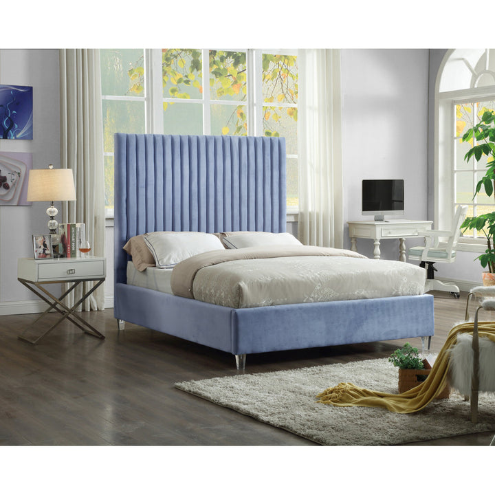 Upholstered Tufted Low Profile Platform Bed Everly Quinn Color: Sky Blue Size: King