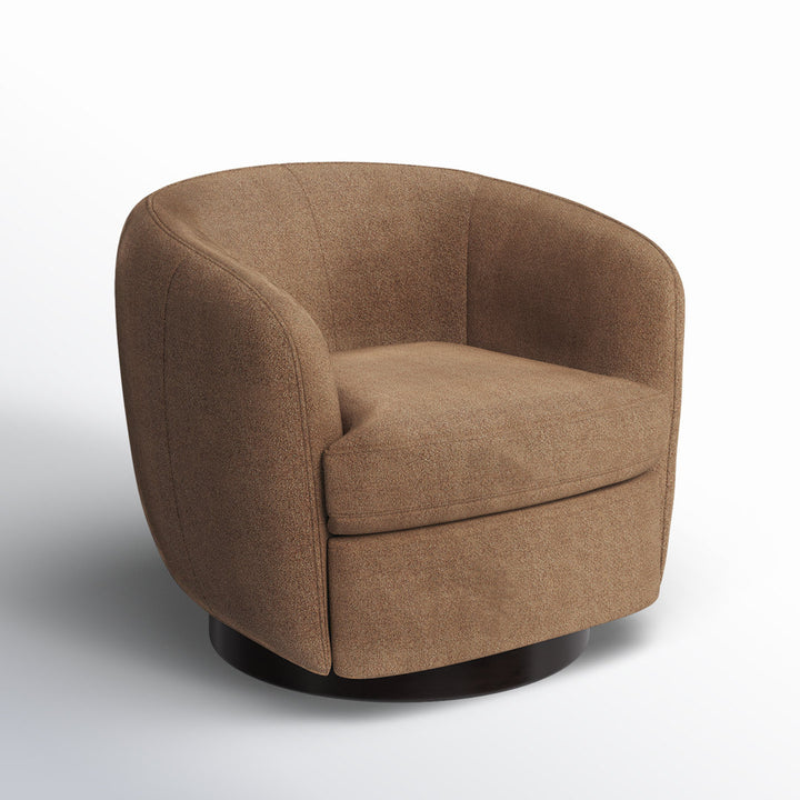 Marcy Upholstered Swivel Barrel Chair Joss & Main Leg Color: Espresso Fabric OR Leather Type: Elite Camel