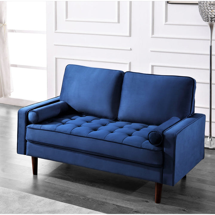 Ashfaq 57.8" Velvet Square Arm Loveseat Wade Logan® Fabric: Polyester Dress Blue