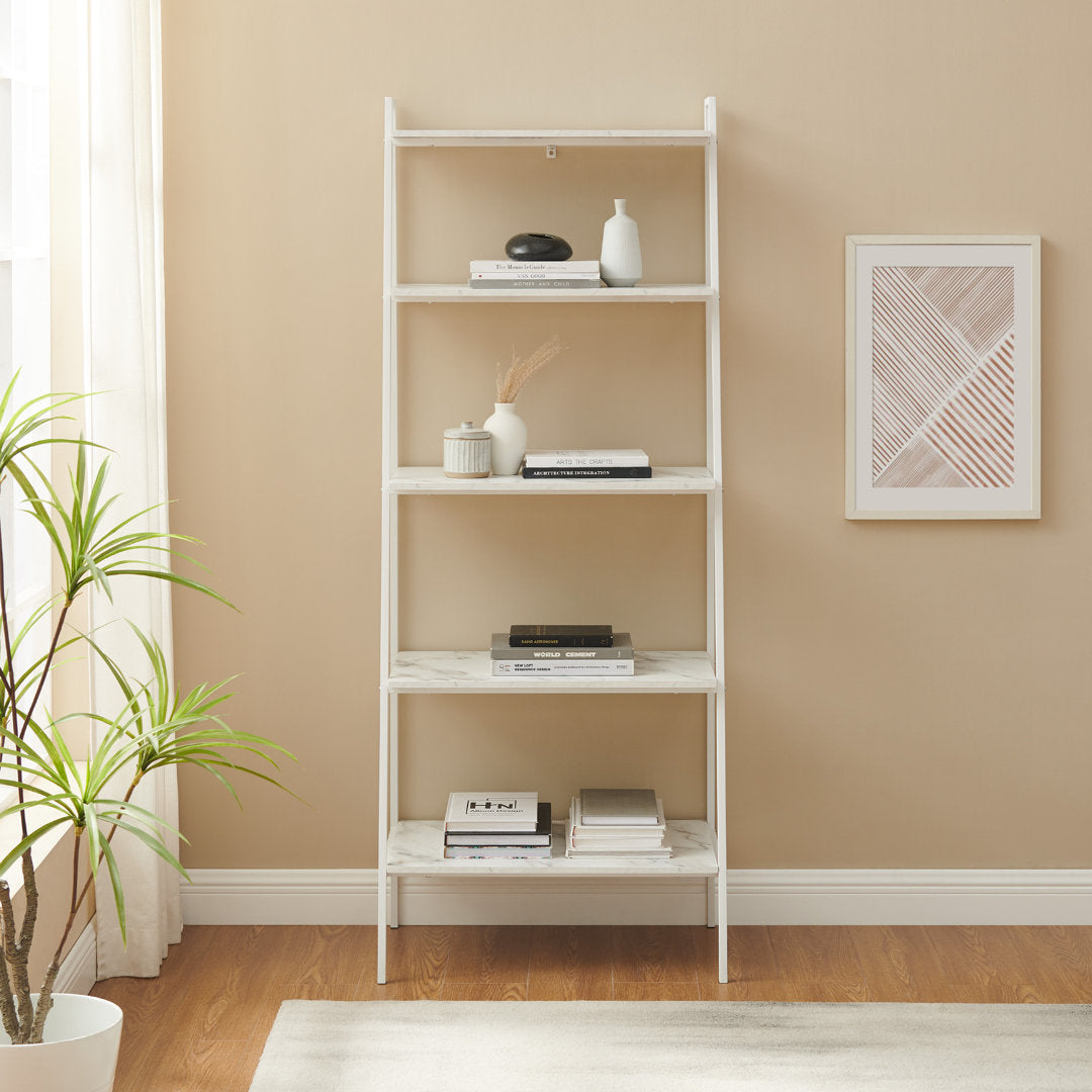 Little Italy 72" H x 28" W Metal Ladder Bookcase Trent Austin Design® Color: Calacatta Marble