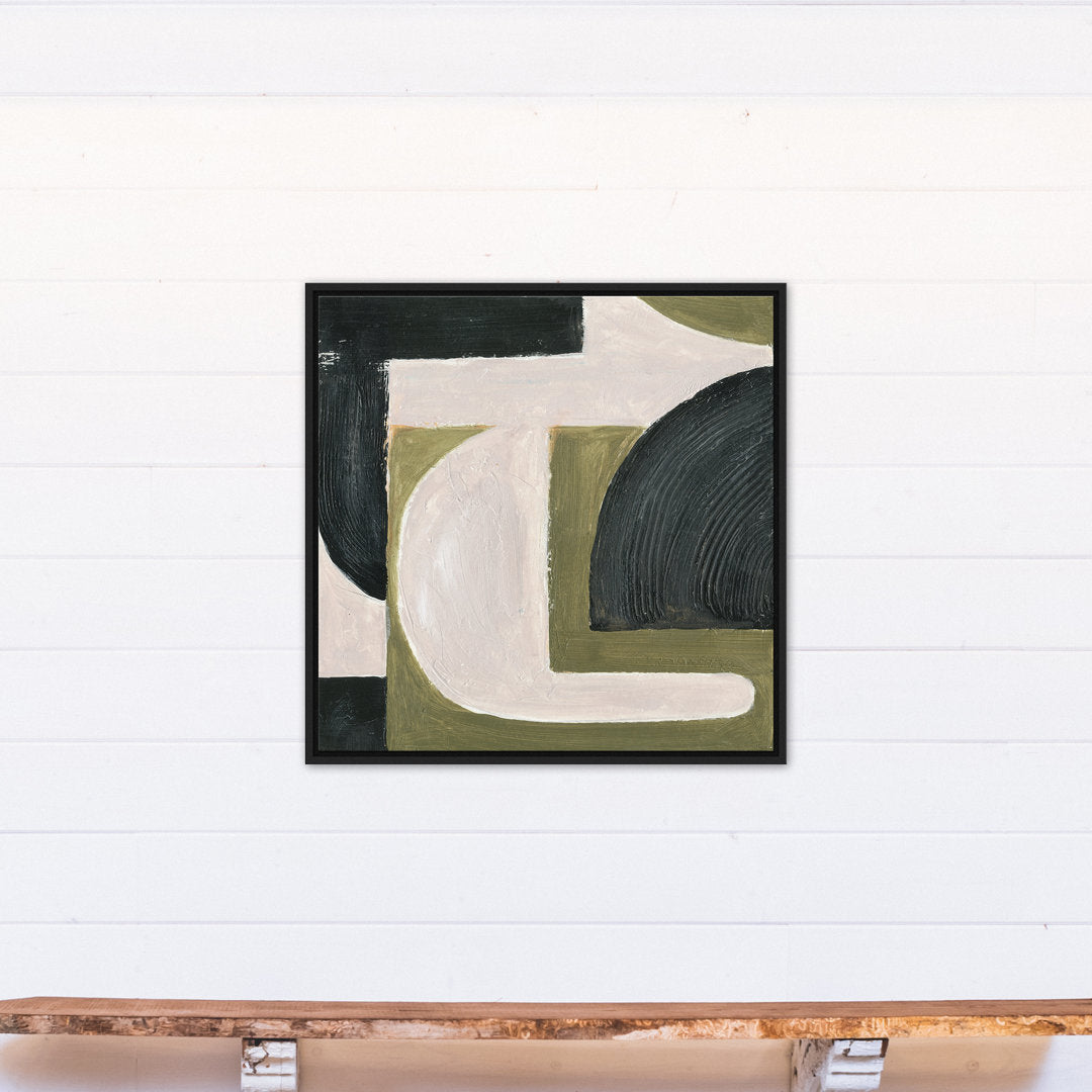 Abstract with Green - Painting on Canvas Ivy Bronx Size: 31.75" H x 31.75" W x 1.75" D Format: Black Floater Frame Canvas
