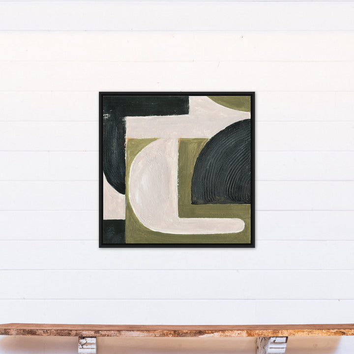 Abstract with Green - Painting on Canvas Ivy Bronx Size: 31.75" H x 31.75" W x 1.75" D Format: Black Floater Frame Canvas