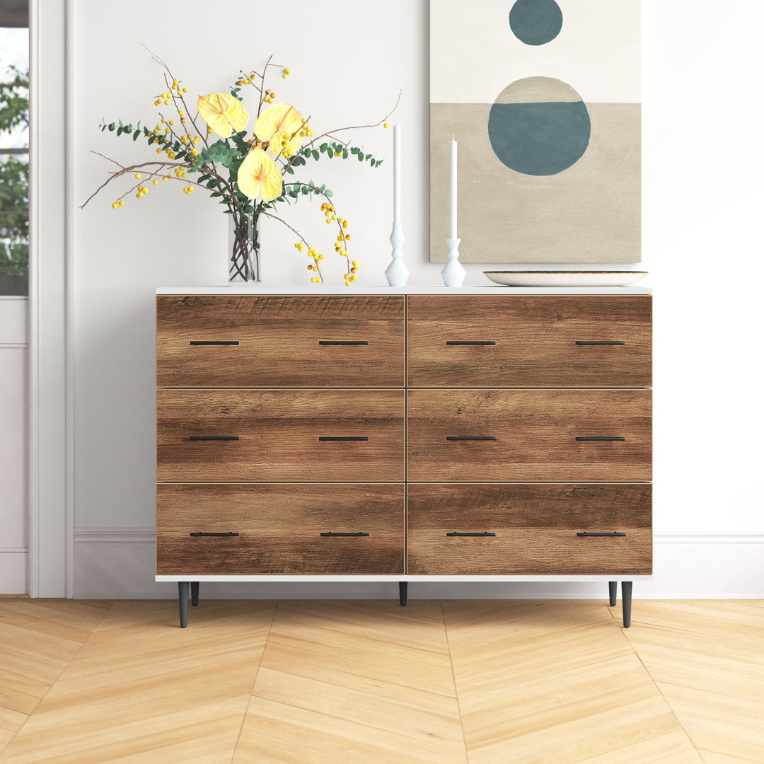 Catt 52" Wide 6 Drawer Dresser Mercury Row® Color: White/Rustic Oak