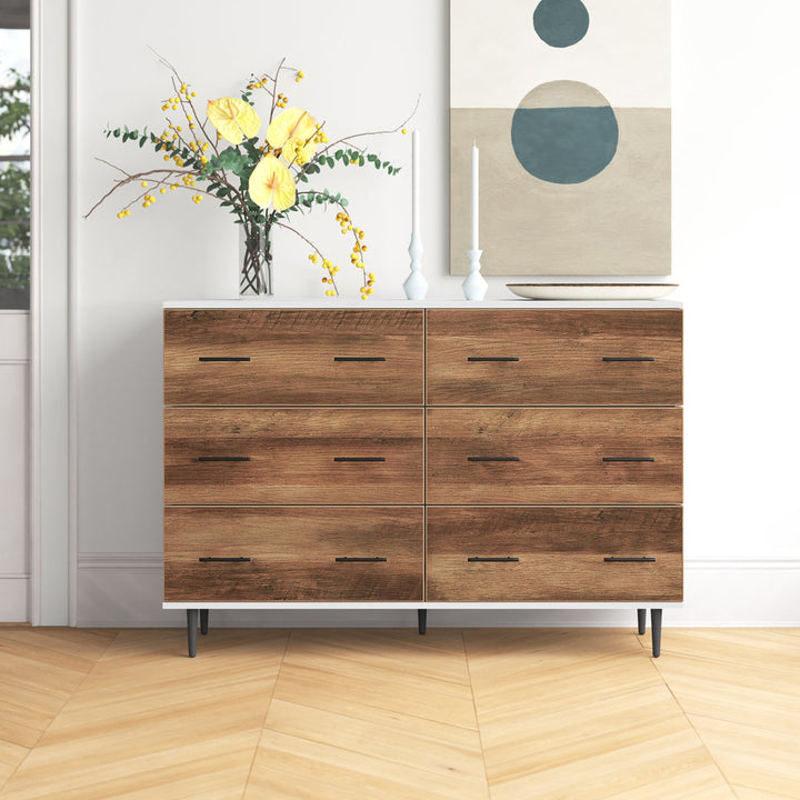 Catt 52" Wide 6 Drawer Dresser Mercury Row® Color: White/Rustic Oak