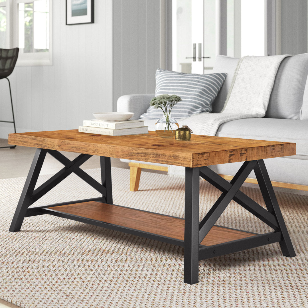 Isakson Trestle Coffee Table with Storage Laurel Foundry Modern Farmhouse® Table Top Color: Oak