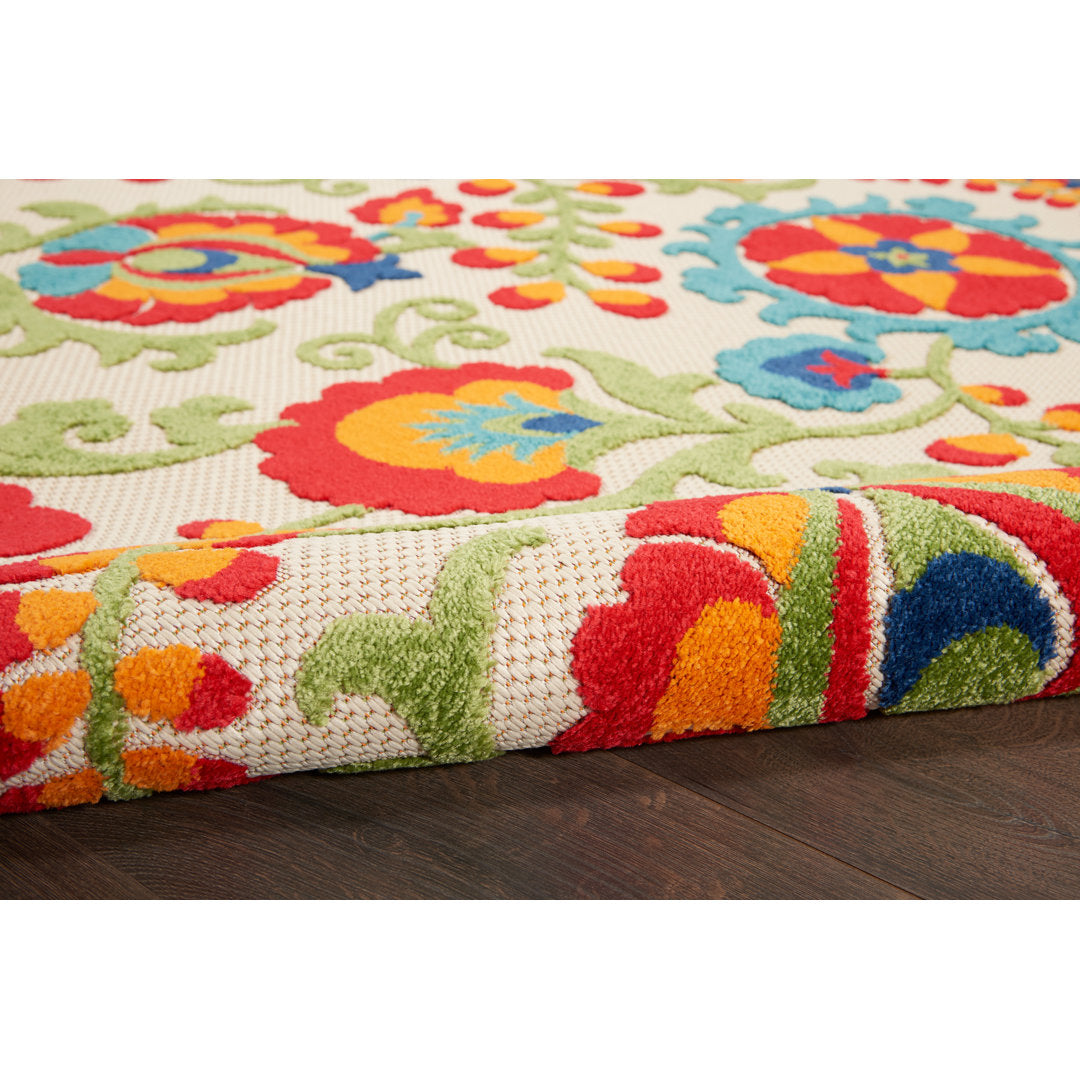 Bernia Floral Ivory/Red/Green Area Rug Wade Logan® Rug Size: Rectangle 2'8" x 4'