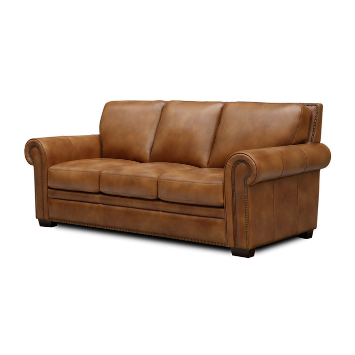 Iwan 90" Genuine Leather Rolled Arm Sofa Canora Grey