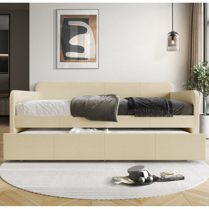 Plunkett Tiara Upholstered Daybed with Trundle Andover Mills™ Color: Beige