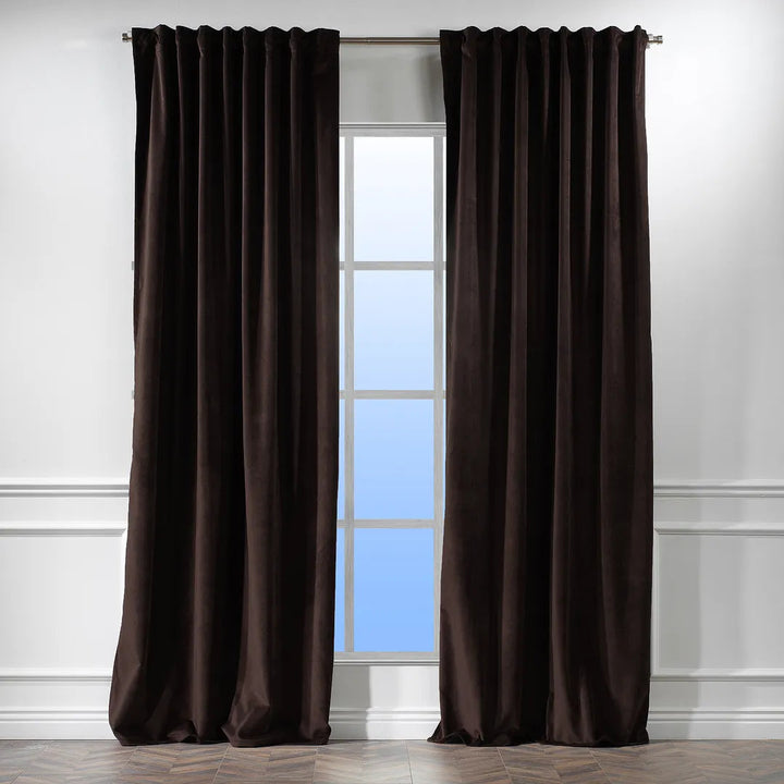Matte Velvet Extra wide x Extra Long Custom Made Decorative Single Panel Lilijan Home & Curtain Curtain Color: 26 Dark Brown Size per Panel: 100" W x 95" L