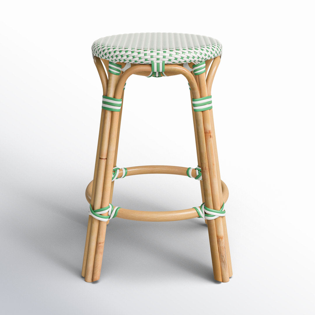 Alastair Bar & Counter Stool Birch Lane™ Color: White/Green Dot/Natural Rattan Frame Seat Height: Counter Stool (24" Seat Height)