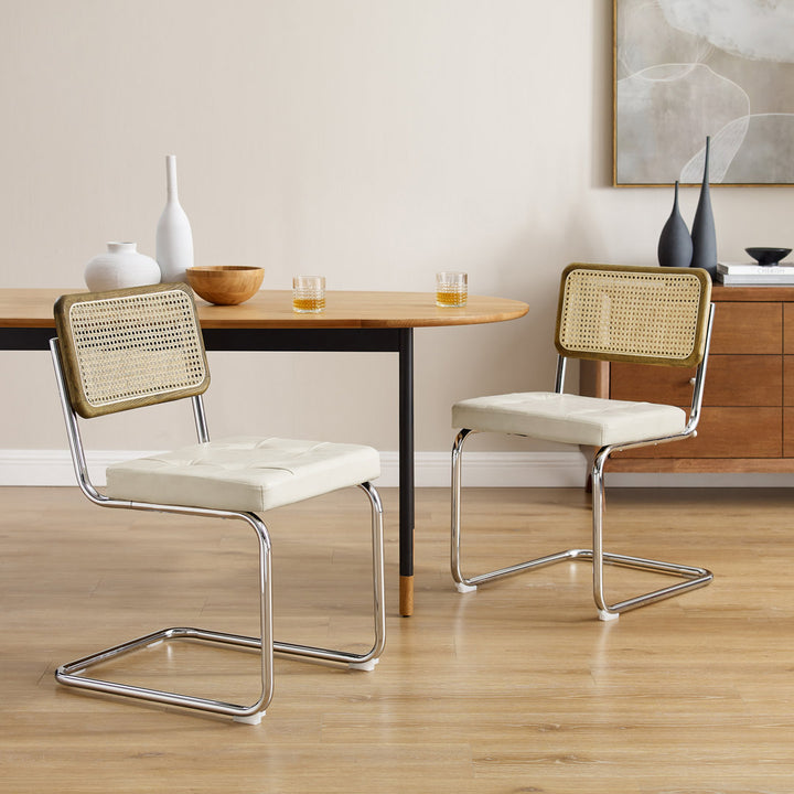 Staple Hill Upholstered Dining Side Chair with Cane Rattan Back (Set of 2) Bayou Breeze Upholstery Color: Off White