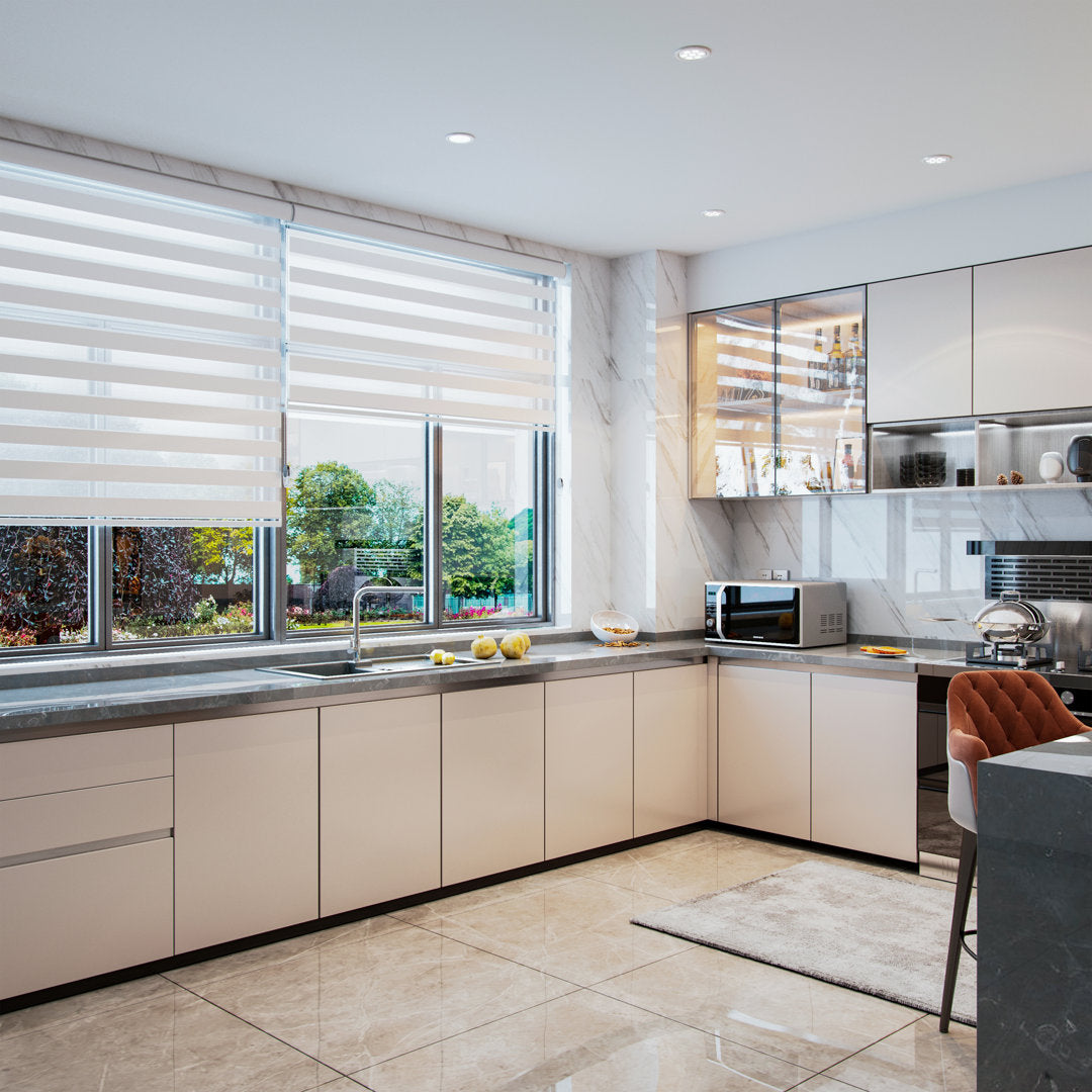 Zebra Blinds Window Dual Layer Roller Shades, Corded Horizontal Blind, Bedroom, Privacy, 72" Length Symple Stuff Color: White Size: 32"W x 72"L