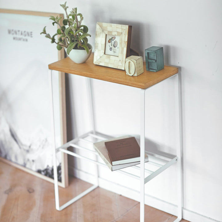 Tosca Yamazaki Home Narrow Living Room End Table, Slim Side Storage Shelf Accent Table, Steel + Wood Yamazaki Home