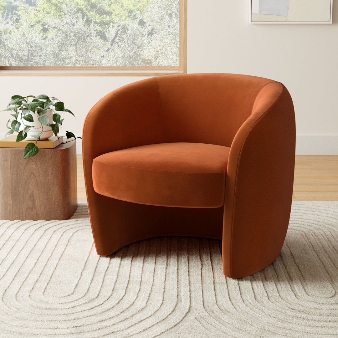 Kearney Upholstered Barrel Chair AllModern Fabric: Stax Rust Performance Velvet