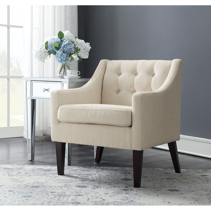Clopton 26" Wide Mid-Century Modern Tufted Accent Armchair Hashtag Home Fabric: Beige Polyester Blend