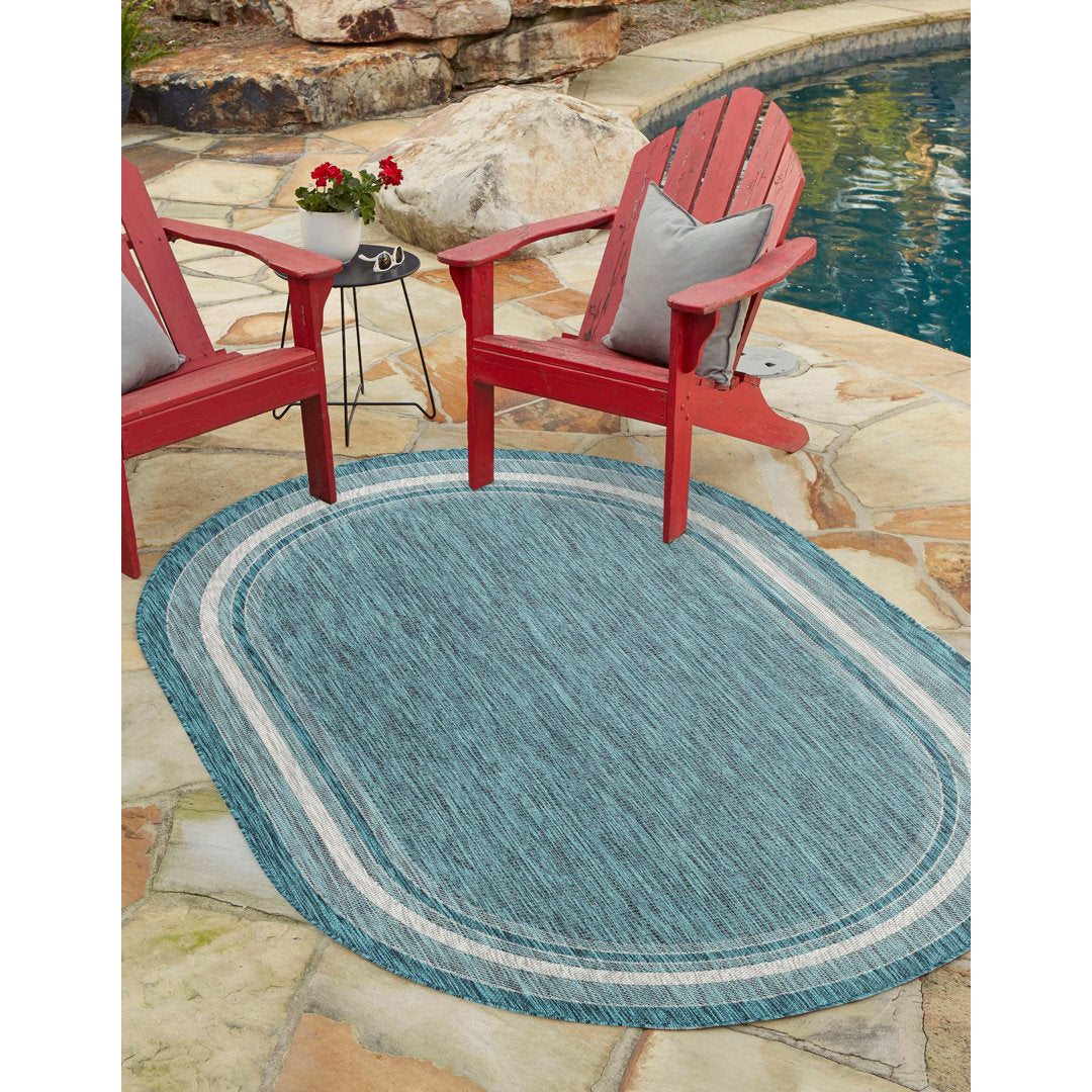 Sevil Teal/Beige/Gray Indoor / Outdoor Rug Breakwater Bay Rug Size: Oval 7'10" x 10'