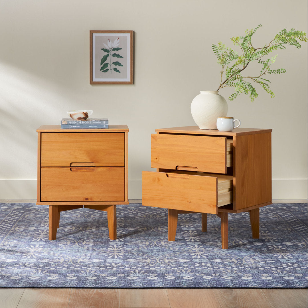 Aizlyn Mid-Century Modern Solid Wood Groove-Handle Nightstands (Set of 2) Wade Logan® Color: Caramel