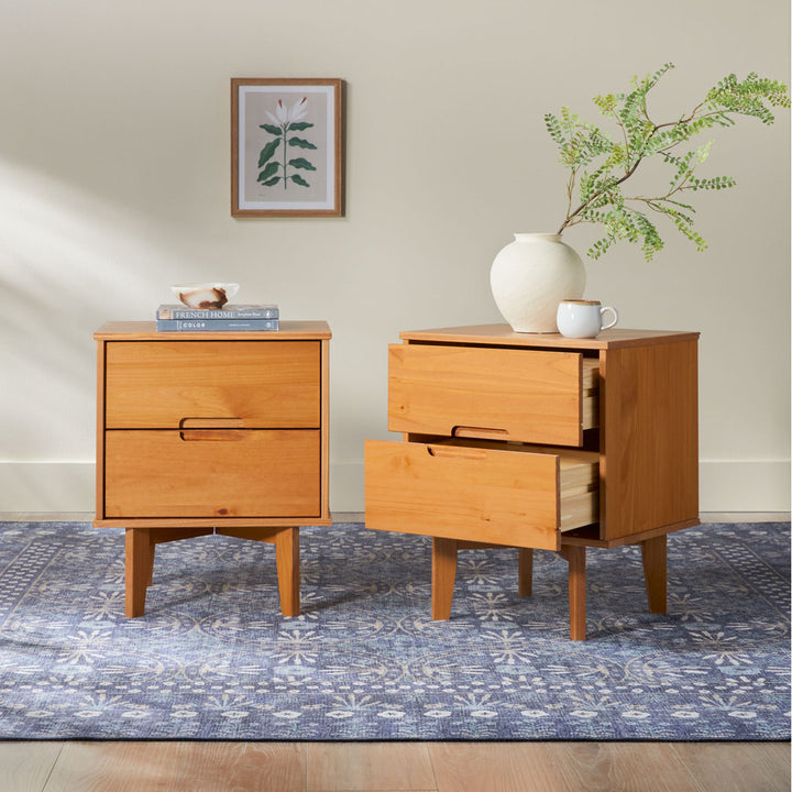 Aizlyn Mid-Century Modern Solid Wood Groove-Handle Nightstands (Set of 2) Wade Logan® Color: Caramel