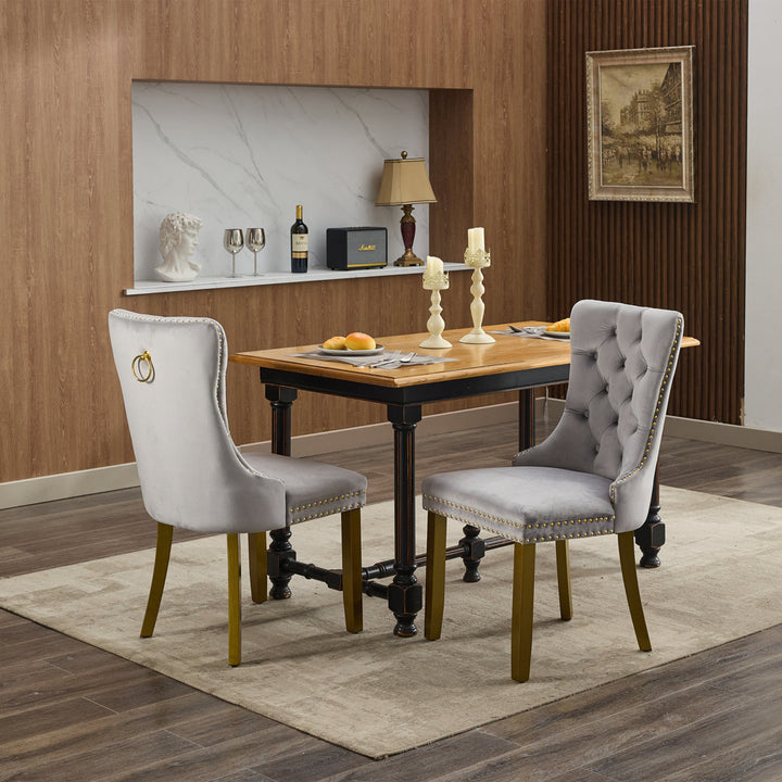 Allena Tufted Velvet/Linen Wing Back Parsons Chair (Set of 2) Rosdorf Park Upholstery Color: Velvet Gray, Leg Color: Gold