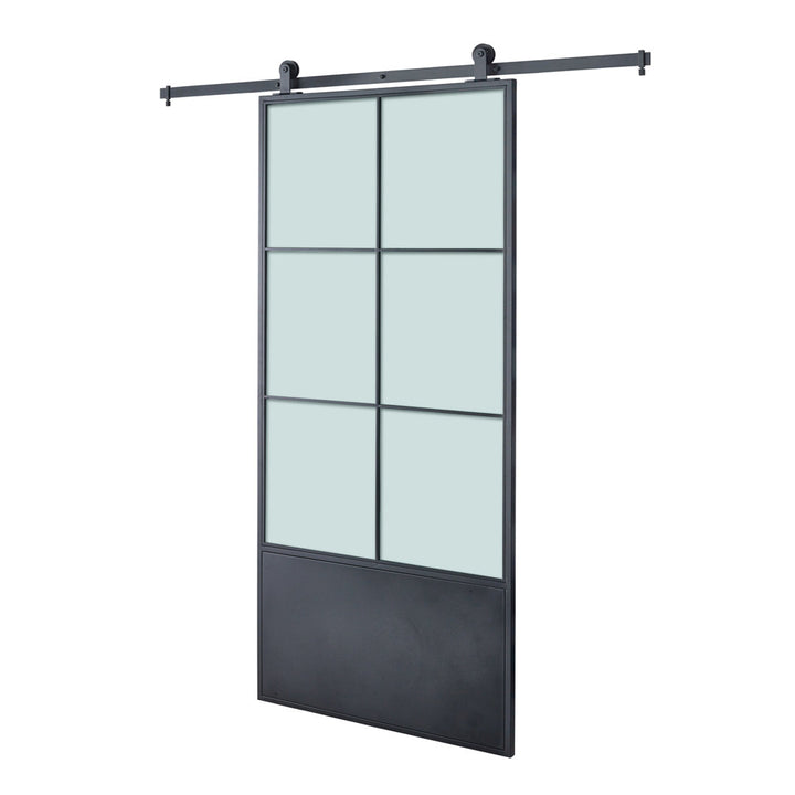 Paneled Metal and Glass Broadway Barn Door Renin