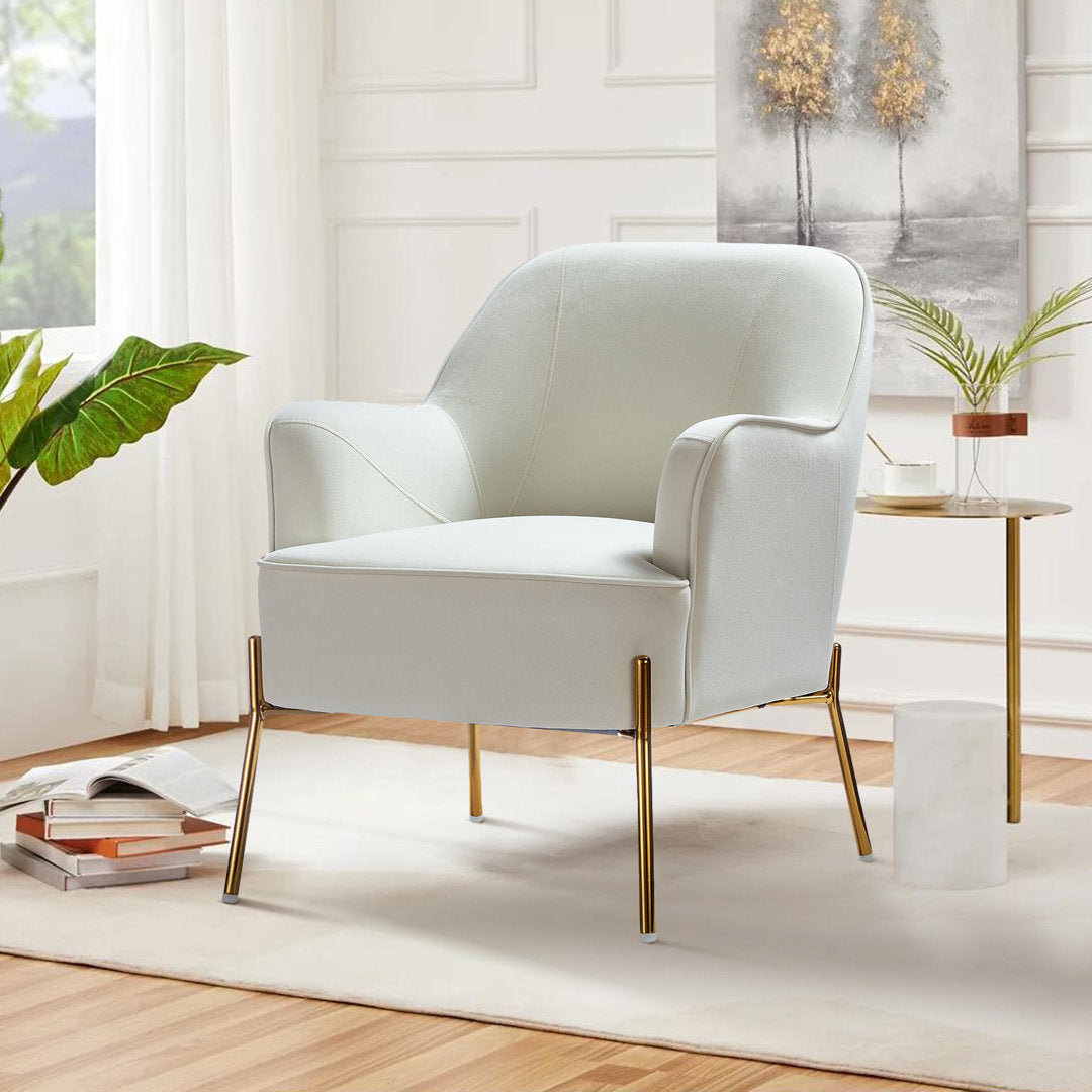 Cleo 26" Wide Contemporary Chair with Recessed Arms Etta Avenue™ Fabric: Ivory Velvet