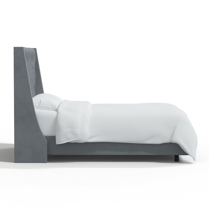 Annabel Upholstered Wingback Bed Kelly Clarkson Home Size: Full Body Fabric: Classic Steel Gray Performance Velvet