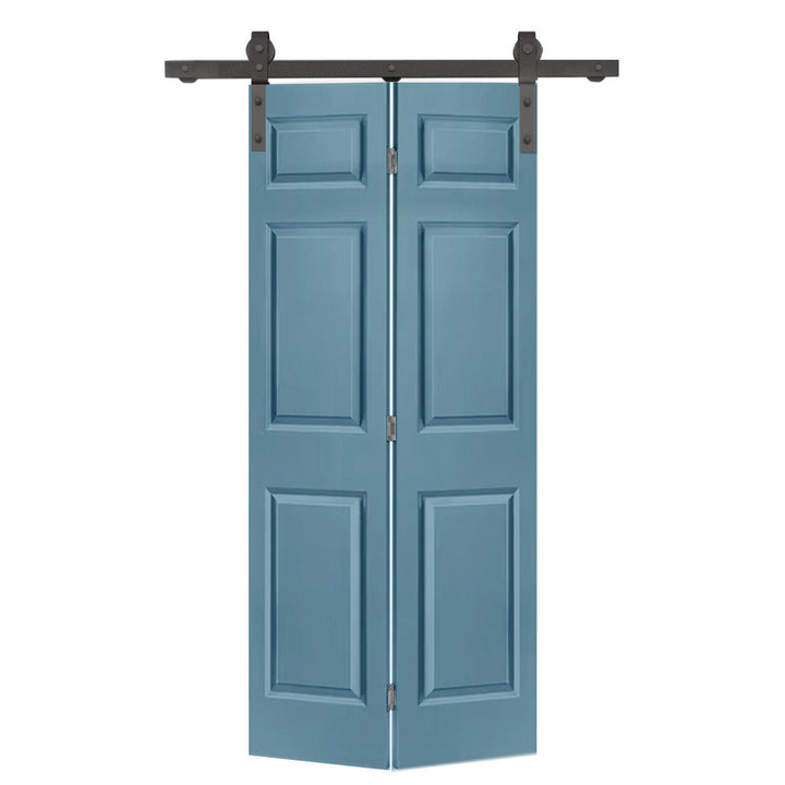 Paneled MDF Composite Bifold Barn Door with Installation Hardware Kit Calhome Size: 24" x 80" Finish: Dignity Blue