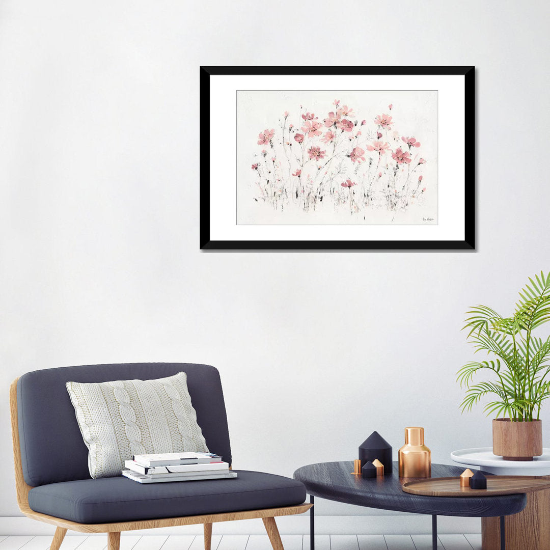 Wildflowers Pink I' Print on Canvas East Urban Home Mat Color: No Mat Size: 18" H x 26" W x 1.5" D Format: Black Framed Fine Art Paper