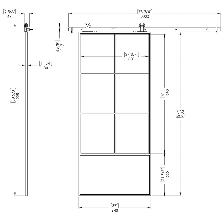 Paneled Metal and Glass Broadway Barn Door Renin