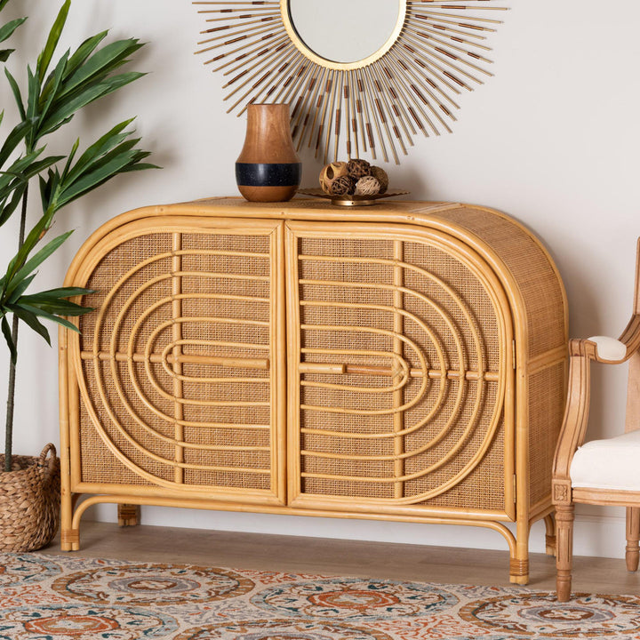 Ovalet Modern Bohemian Rattan 2-Door Sideboard Bay Isle Home™