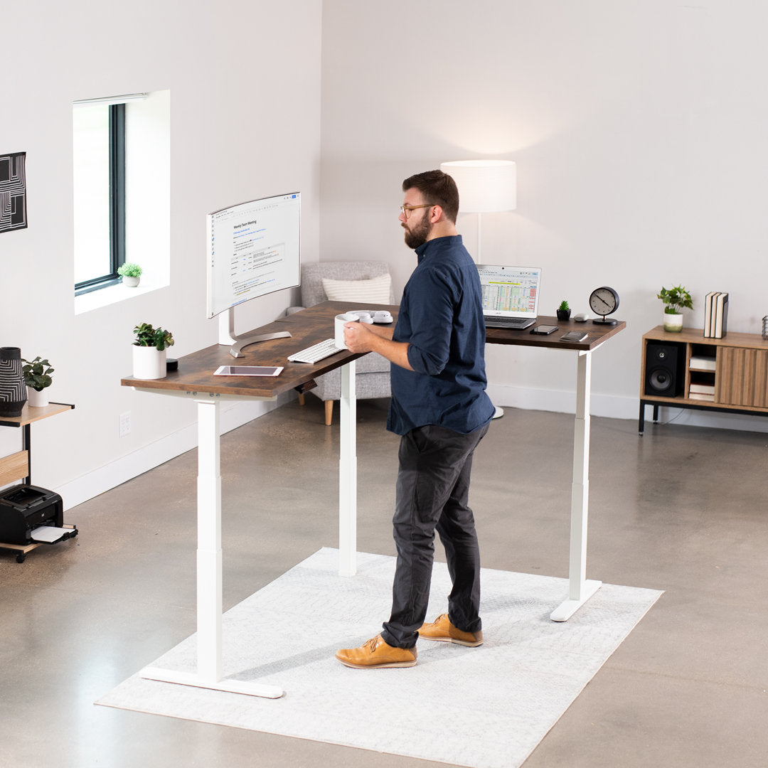 VIVO White Electric Motor Height Adjustable Corner 3 Leg Standing Desk Frame (Frame Only) Vivo