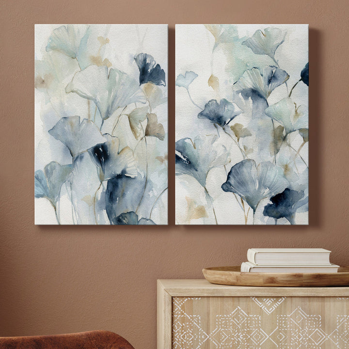 Indigo Ginkgo I - 2 Piece Wrapped Canvas Textual Art Set Lark Manor™ Size: 48" H x 64" W x 1.5" D