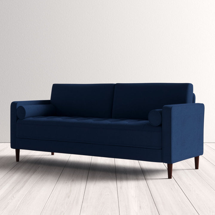 Garren 75.6'' Square Arm Tufted Sofa Mercury Row® Fabric: Navy Blue Linen