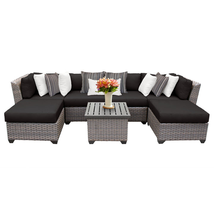 Amjad 7 Piece Outdoor Sectional Seating Group with Cushions Lark Manor™ Cushion Color: Black Performance