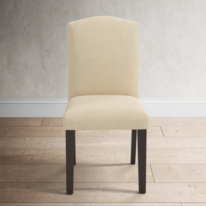 Estrela Upholstered Dining Chair Birch Lane™ Upholstery Color: Classic Navy Linen, Leg Color: Black Wood