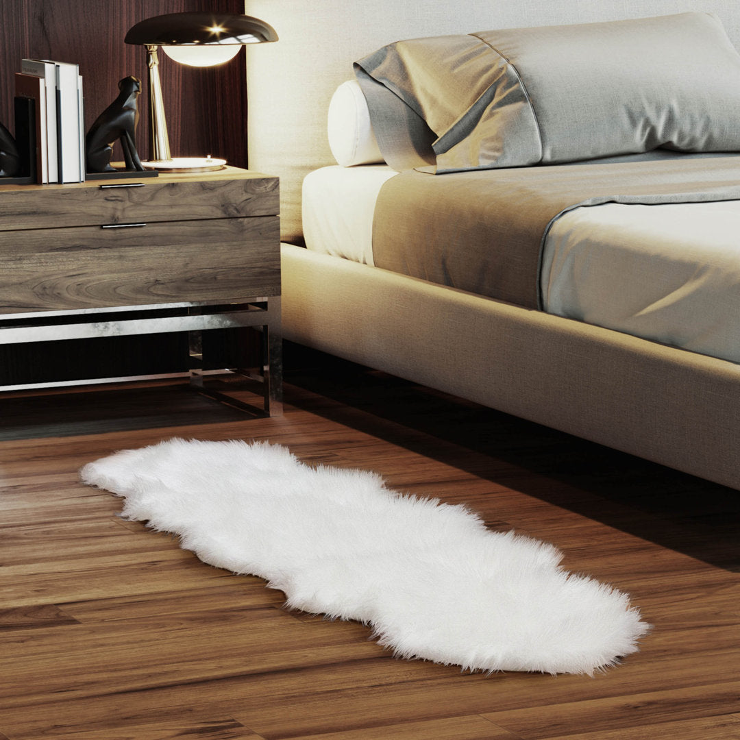 Diller White Faux Sheepskin Fur Machine Washable Shag Fluffy Area Rug Willa Arlo™ Interiors Rug Size: Runner 2' x 6'