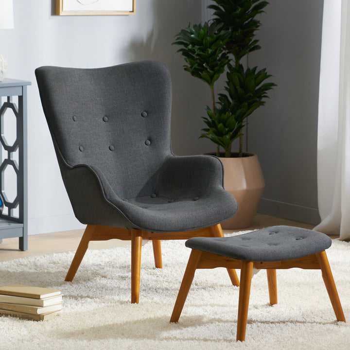 Dayon 68.58Cm Wide Tufted Polyester Lounge Chair and Ottoman George Oliver Fabric: Dark Gray Fabric