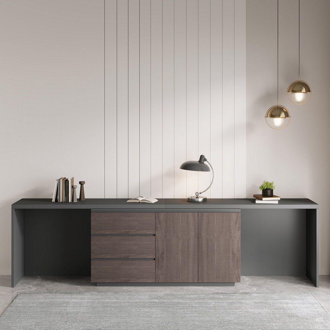 Shelbee Modern Home Office Extendable Desk Up to 135'' with Storage Drawers Latitude Run®