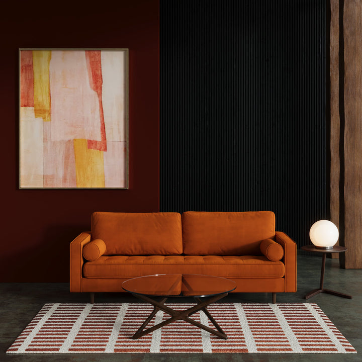 Geo 84" Upholstered Sofa AllModern Fabric: Bella Burnt Orange Performance Velvet
